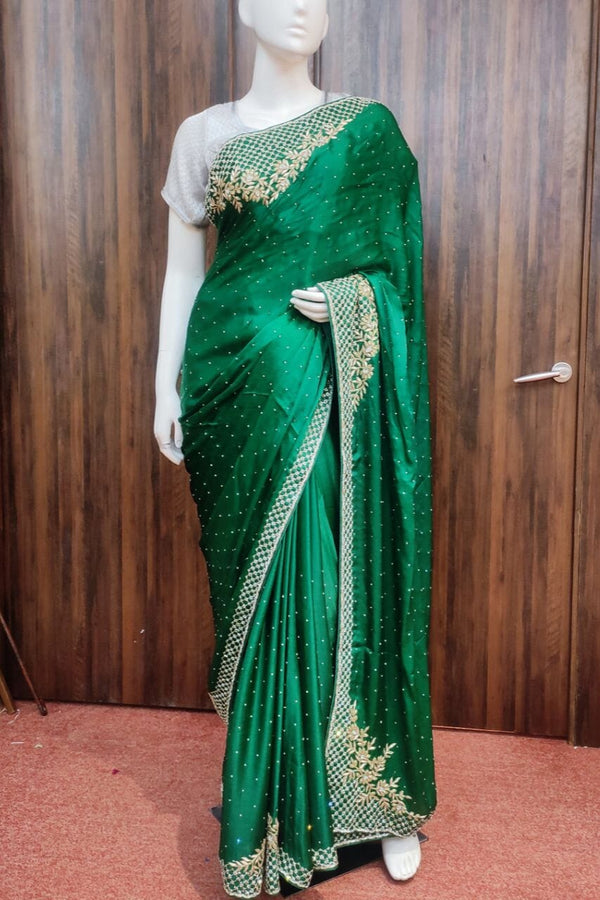 Satin Silk Saree With Zardosi Work