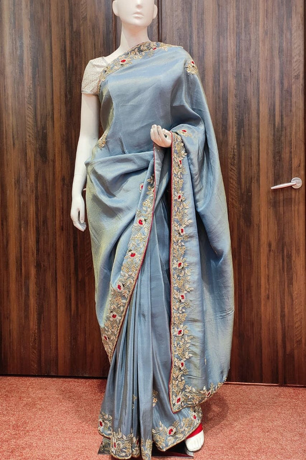 Shimmer Georgette Saree With Zardosi Embroidered Border
