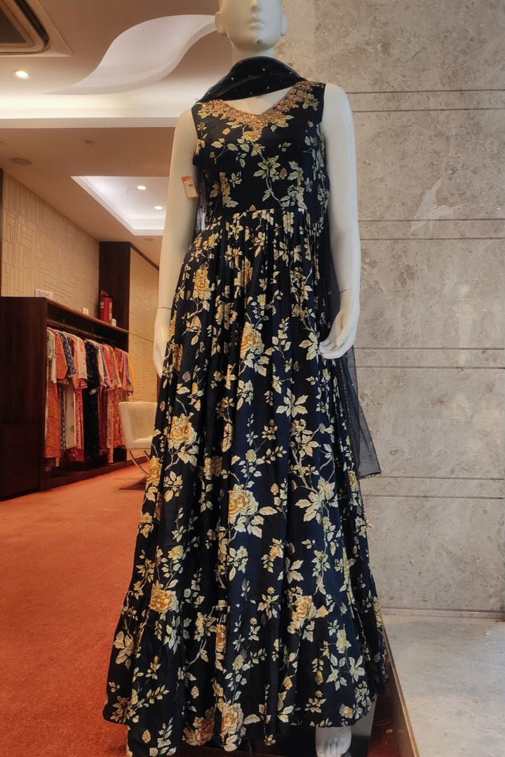 Silk Gown In Dark Blue Color