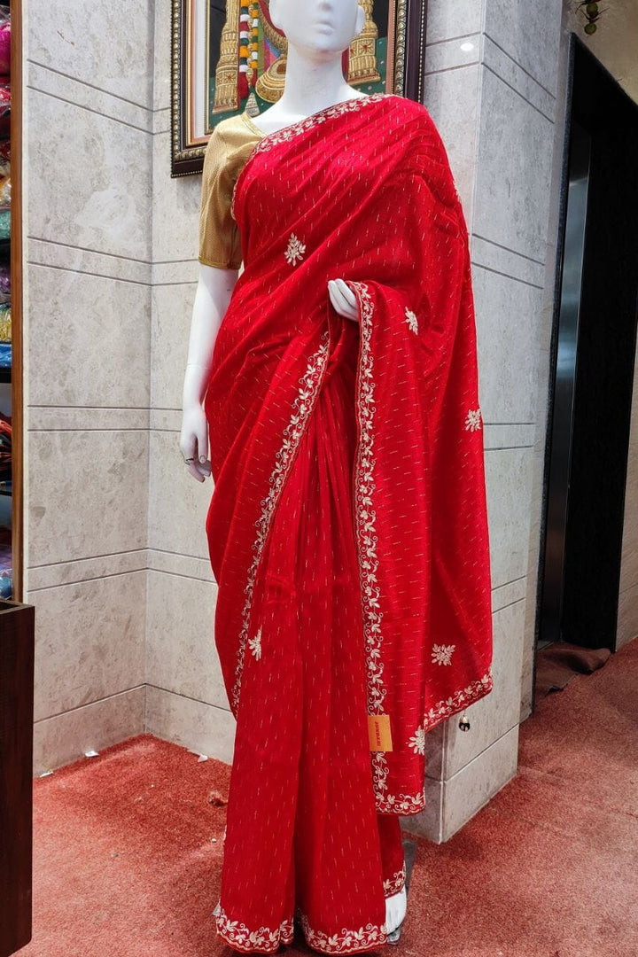 Silk Saree In Red Color With Gota Patti
