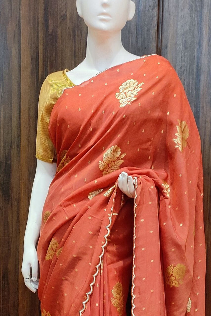 Silk Saree With Floral Zari 