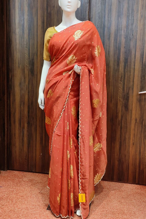 Silk Saree With Floral Zari Work