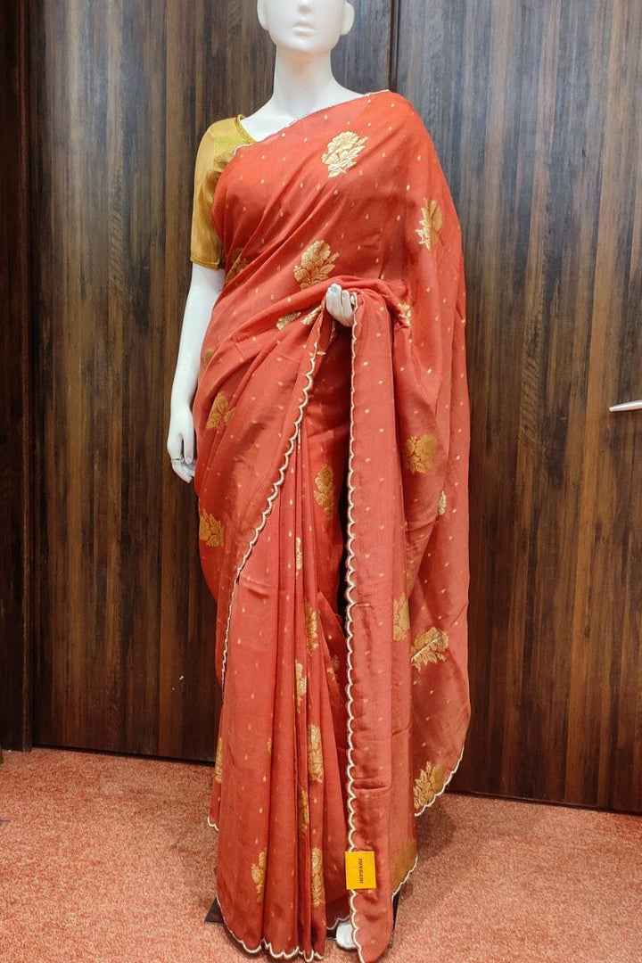 Silk Saree With Floral Zari Work