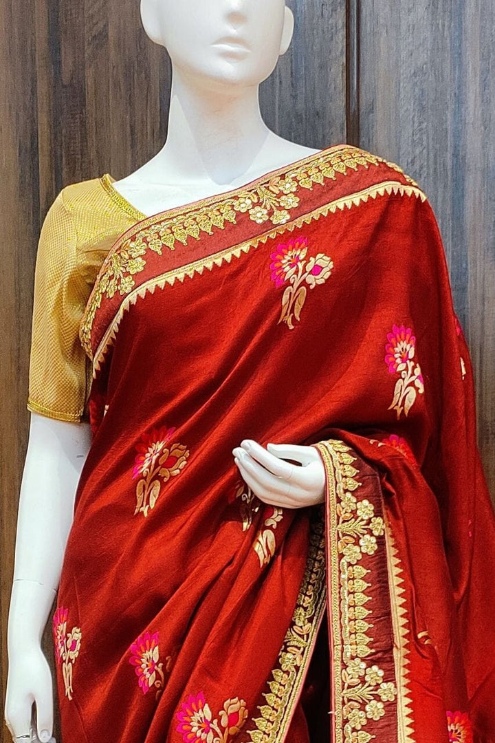 Silk Saree With Meenakari Floral