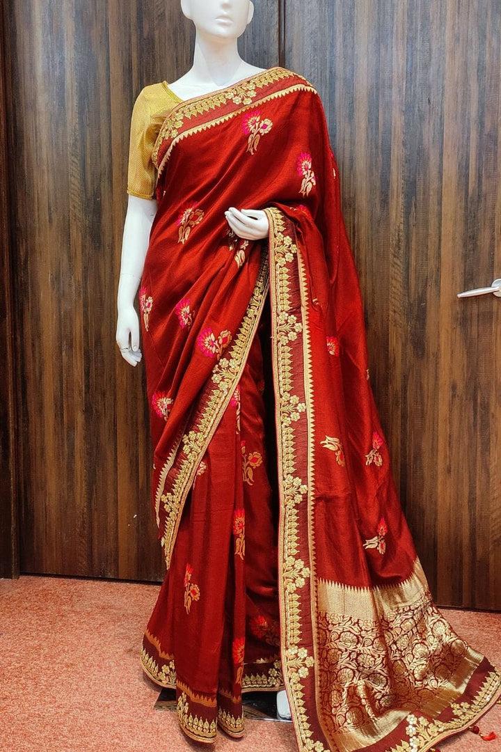 Silk Saree With Meenakari Floral Work