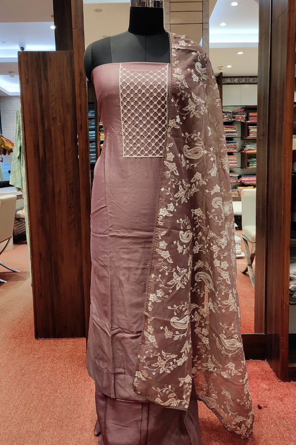 Silk Suit Piece With Organza Dupatta