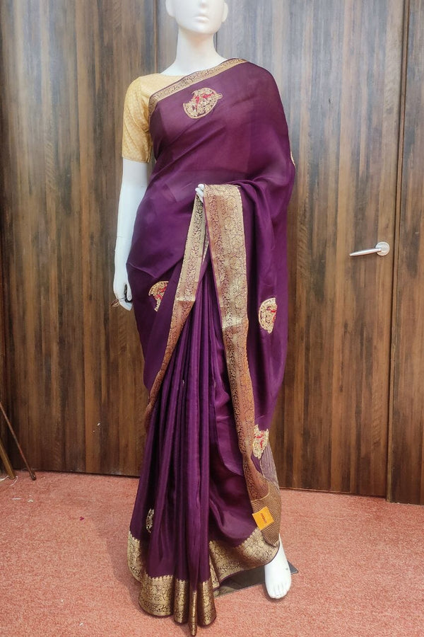 Soft Organza Saree In Wine Color