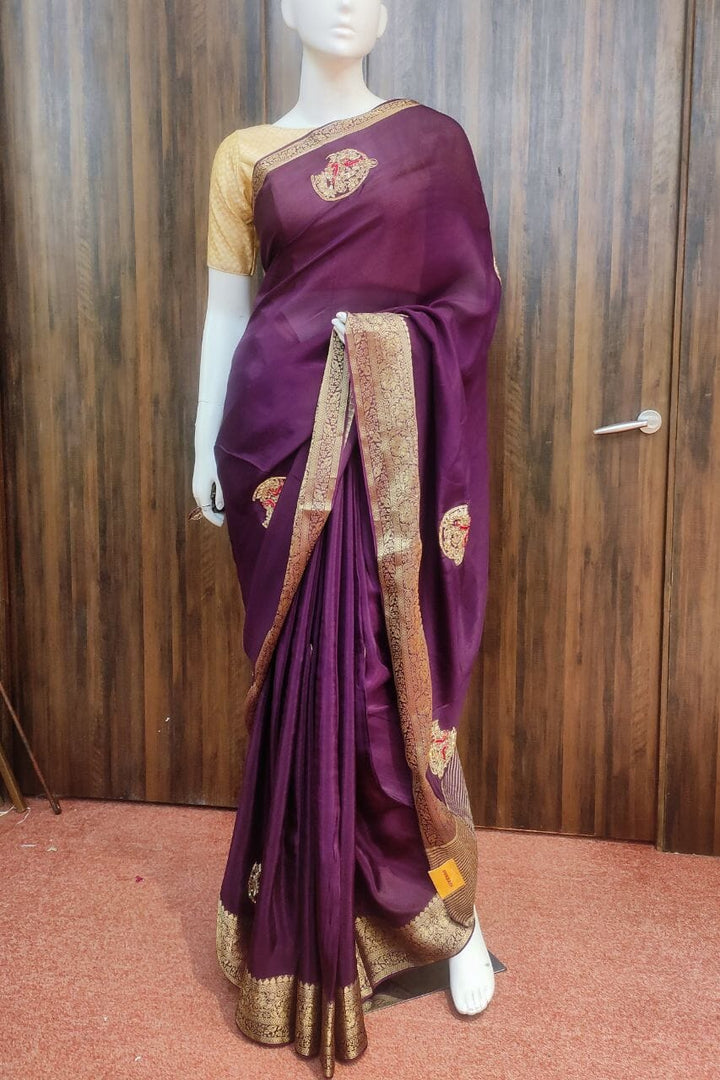 Soft Organza Saree In Wine Color