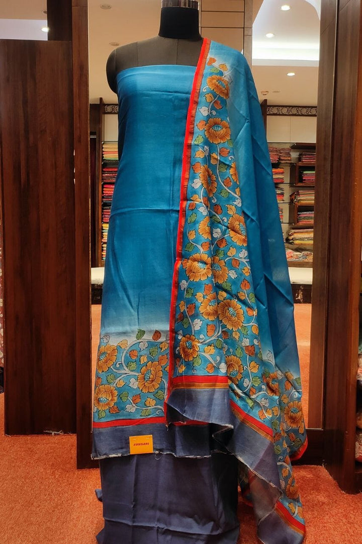 Suit Piece In Pure Chanderi Silk With Kalamkari Print