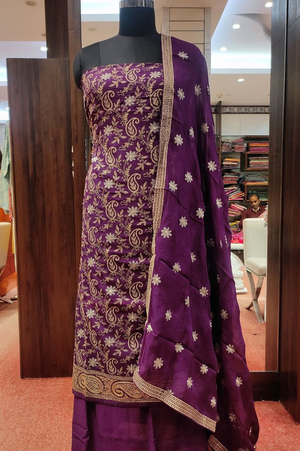 Suit Piece in Chanderi Silk In Wine Color