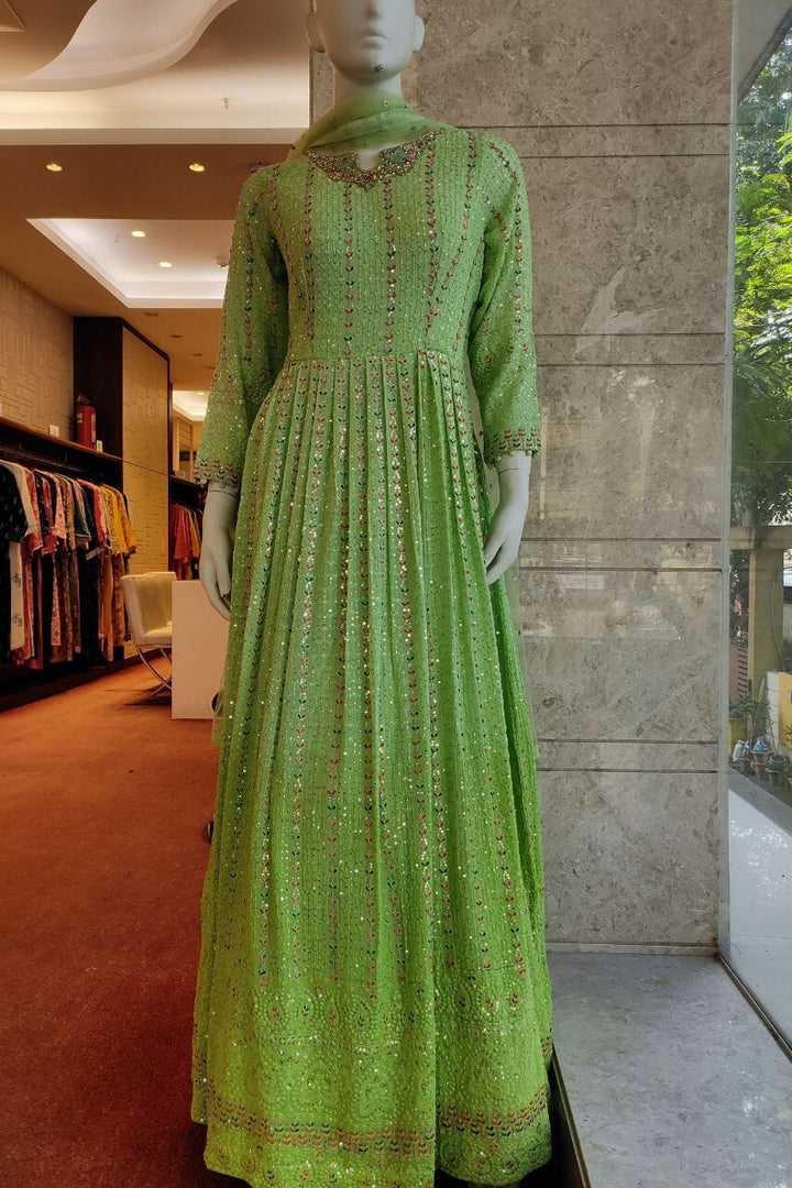 Suit Style Gown In Green With Sequins Work