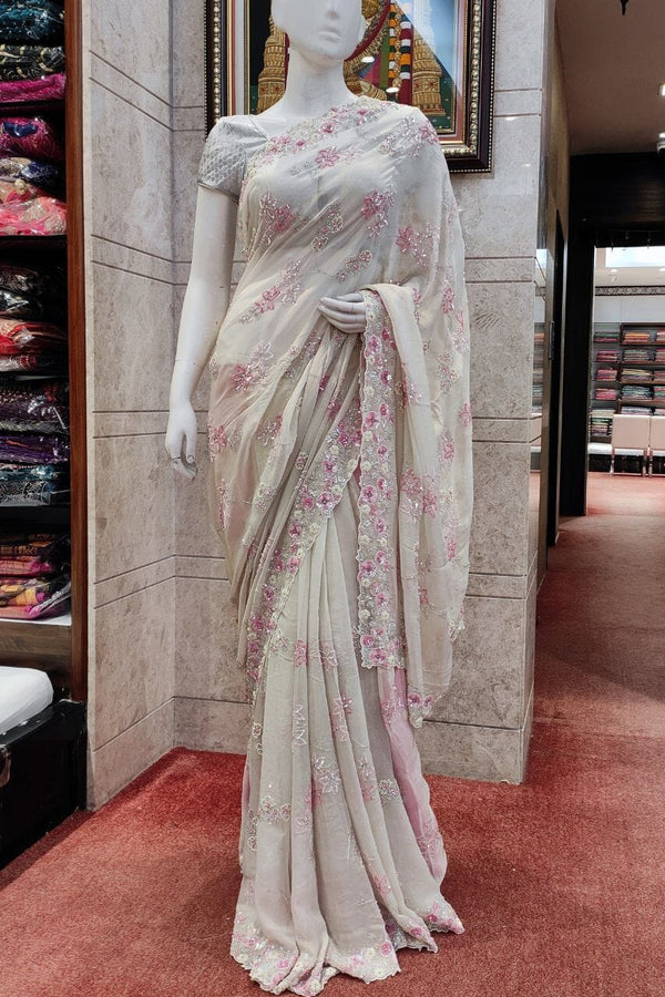 Tissue Saree With Sequins Work