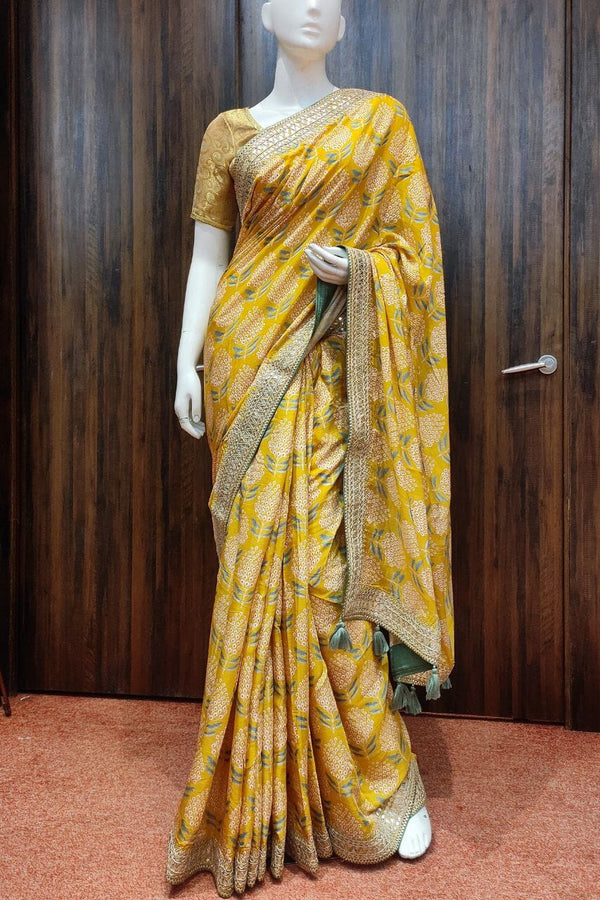 Tussar Georgette Saree With Mirror Work Border