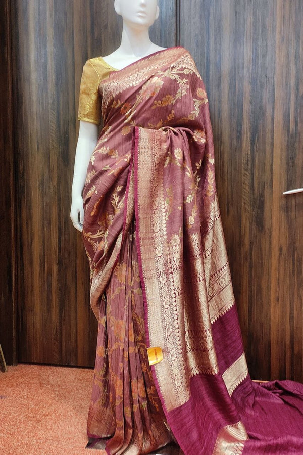 Tussar Silk Saree With Floral Zari Woven