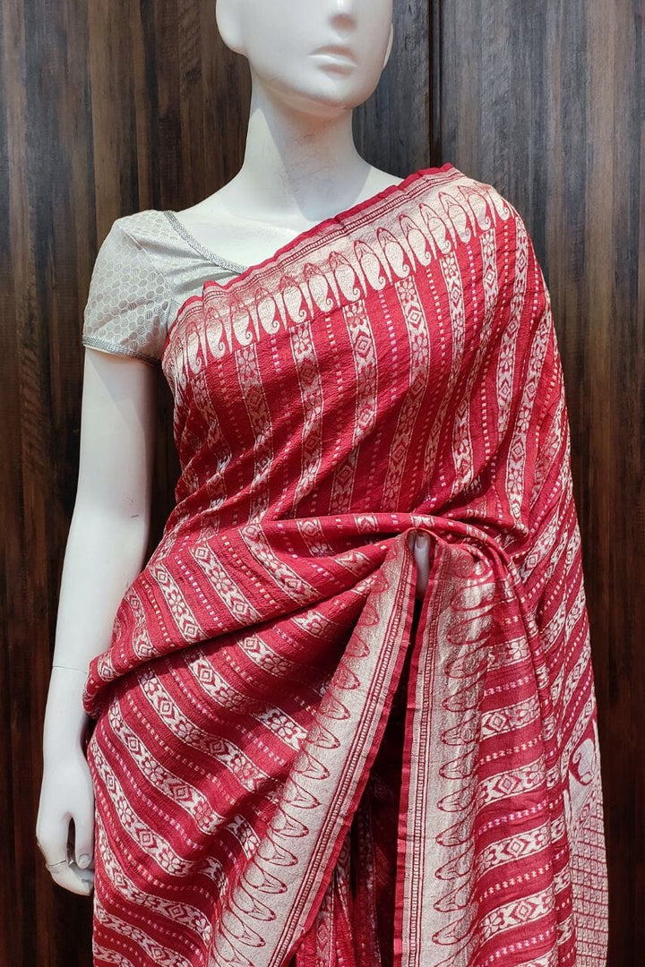  Tussar Silk Saree With Silver Stripes