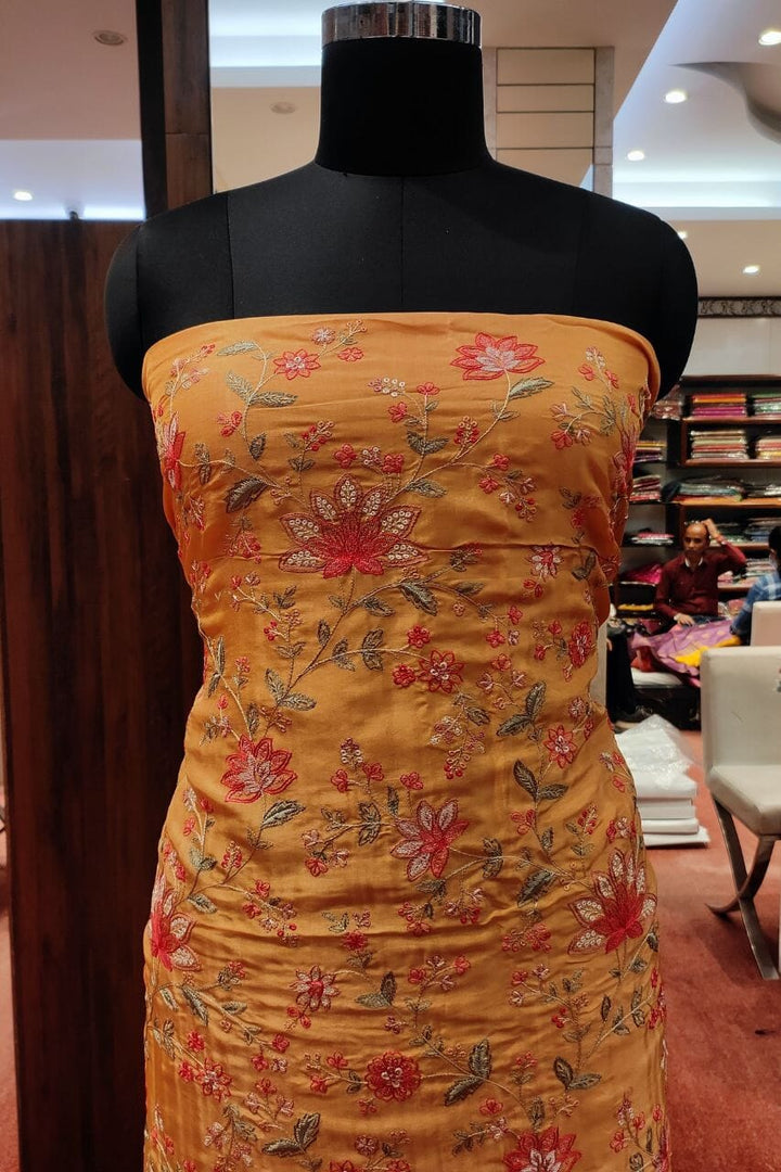 Unstitched Salwar Suit With Floral Embroidered