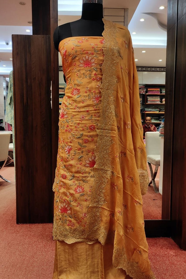 Unstitched Salwar Suit With Floral Embroidered