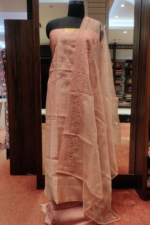Unstitched Salwar Suit With Organza Dupatta