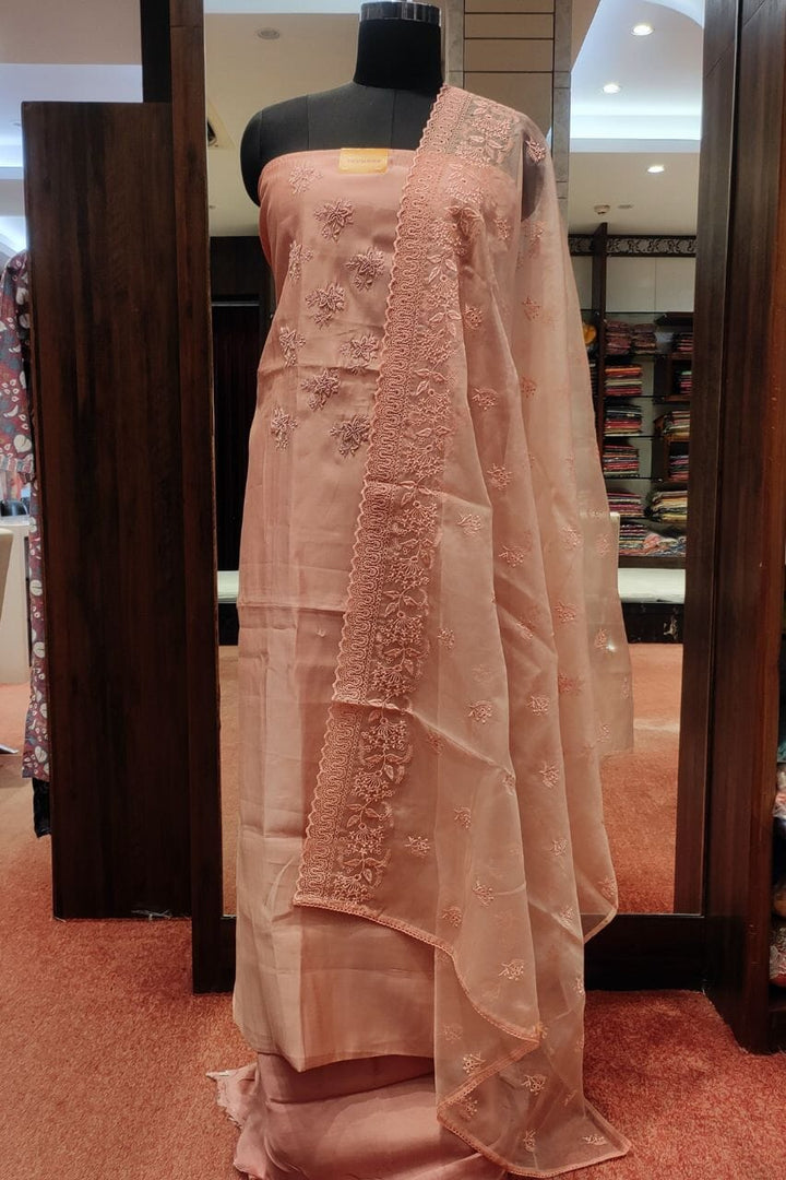 Unstitched Salwar Suit With Organza Dupatta