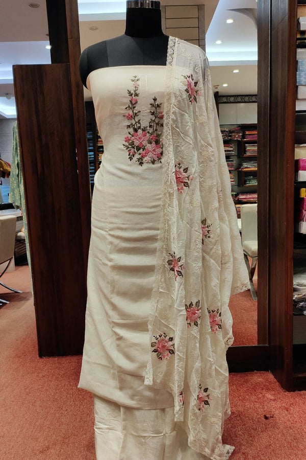 Unstitched Suit Piece With Hand Woven Yoke