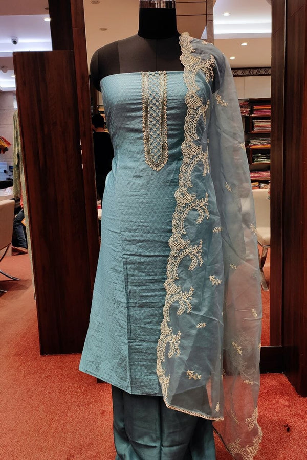 Chanderi Silk Suit Piece With Tread Woven Dupatta